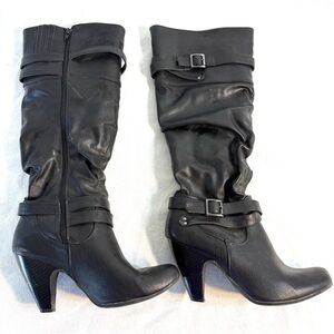 Dolce knee high wide calf slouch buckle Black Women's Boots size 8 1/2W